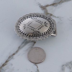 Vintage  Native American Handmade Sterling Silver Belt Buckle